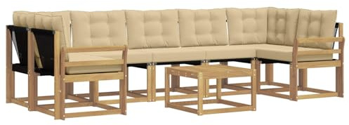 vidaXL Outdoor-Sofagarnitur mit Kissen 8 pcs Weiß und Beige, Akazienholz Garten Sofa Set, modernes Möbel, langlebige Terrasse Sitzgelegenheiten, Entspannung für deinen Hinterhof