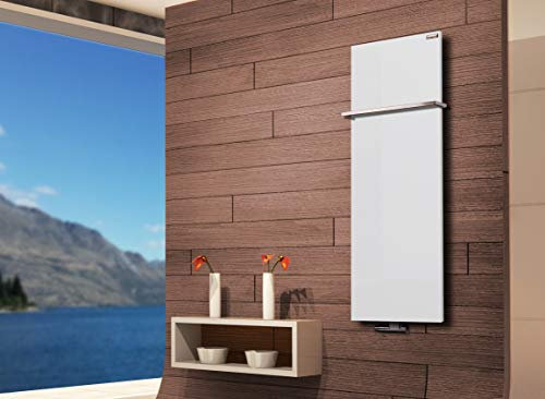 Badheizkörper Design Mirror Steel 2, HxB: 120 x 47 cm, 799 Watt, weiß + 1 Handtuchhalter (15x15mm) Szagato Handtuchheizung Handtuchwärmer Design Heizkörper Mittelanschluss Bad Heizkörper flach