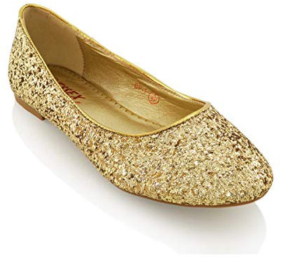 Womens Ladies Flat Ballet Glitter Bridal Bridesmaid Prom Dolly Sparkly Pumps Slip On Shoes Size 3-9