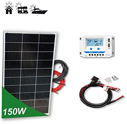 Kit 150W PRO 12V panel solar placa monocristalina células PERC de alta eficiencia para caravanas autocaravanas