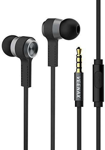 VEENAX M6 Auricolari con Filo, Cuffie In Ear con Cavo, Cuffiette con Filo e Microfono, Auricolare Stereo con Bassi Potenti per Telefono Cellulare Smartphone Computer PC Tablet MP3, Jack 3,5 mm, Nero