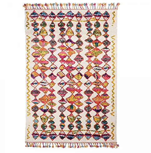 UN AMOUR DE TAPIS - tapis chambre berber tribal mk 01 bleu, écru, jaune, gris, orange, noir, gris, beige, rose, vert, blanc - 120 x 170 cm - tapis berbère inspi 4565