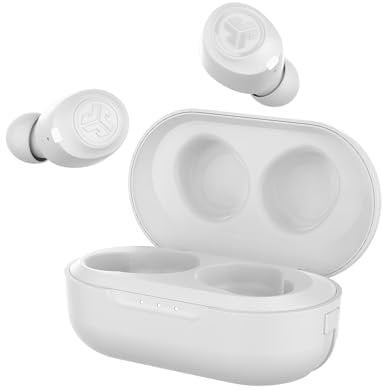 JLab JBuds Air True Wireless Earbuds, In-Ear Bluetooth Kopfhörer mit USB Ladebox, IP55 Schweißresistenz und einstellbarer Custom EQ3 Sound, Weiß