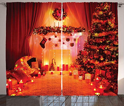 ABAKUHAUS Weihnachten Rustikaler Gardine, Noel New Years Theme, Schlafzimmer Kräuselband Vorhang mit Schlaufen und Haken, 280 x 260 cm, Orange