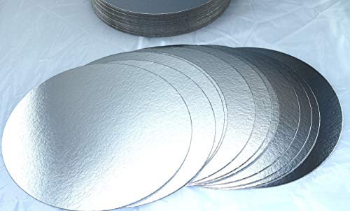 5 Stück Tortenunterlagen Tortenscheiben, Pappe rund Ø 32cm silber Tortenplatten einseitig mit Folie beschichtet, verhindert Durchnässen