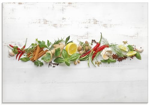 ARTLAND Spritzschutz Küchenrückwand Küche Herd Glas mit Motiv 80x55 cm Kräuter Essen Lebensmittel Chili Gewürze Chilischote Peperoni U1RK