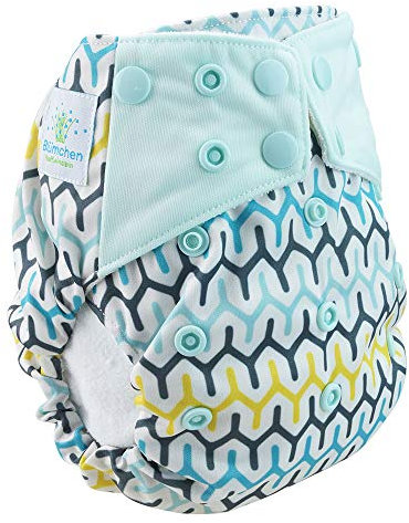 Blümchen All-in-One Bambus OneSize Stoffwindel Druckknöpfe (3,5-15kg) Geometrische Design Gitter/Zaun