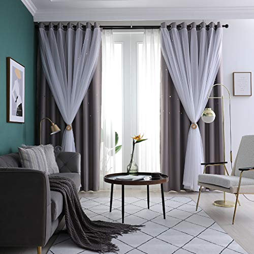 Nyescasa Verdunklungs Vorhänge Einfarbig Hohler Sterne Schattierung Gardinen Grau Vorhänge mit Ösen für Schlafzimmer Kinderzimmer Lsolierung Blickdicht Vorhänge 1 Panel (Grau 39 B x 98 H)