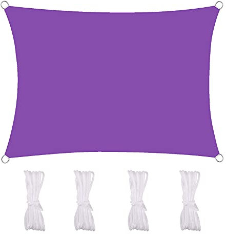 MEEYI Vela Ombreggiante Rettangolare 4X7m Telo da Sole Anti-UV 95% Impermeabile & Protezione Solare Antivento & Resistente a Strappi per Giardino Cortile Piscine, Viola