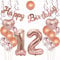 Geburtstagsdeko 12 Rosegold 12. Geburtstag Mädchen Frauen Luftballons 12 Geburtstag Party Deko Happy Birthday Girlande, Riesen Zahl 12 Folienballons, Konfetti Luftballons, Hängedeko
