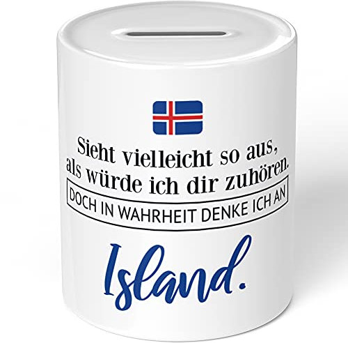 JUNIWORDS Spardose Sparbüchse, Sieht vielleicht so aus, als würde ich dir zuhören. Doch in Wahrheit denke ich an Island (1001305)