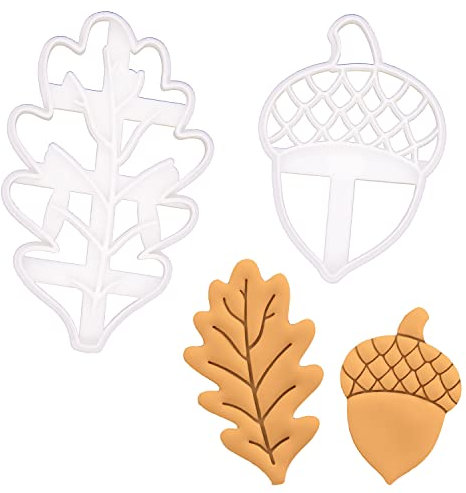 BAKERLOGY Set of Oak Leaf and Acorn Cookie Cutters - Detailed Biscuit Cutter Design for Baking and Crafts, Ideal on Fondant, Dough, Clay