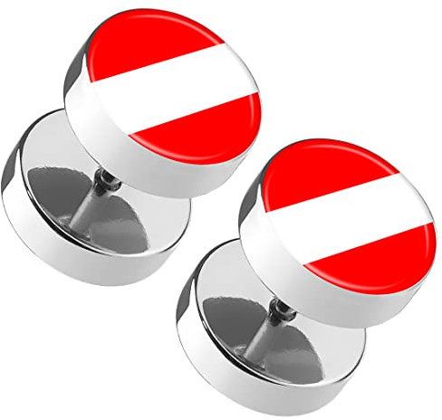 Taffstyle Runde Ohrringe Ohrstecker Fake Piercing Ohr Plug Flesh Tunnel Platte Stecker Fussball EM & WM Länder Flagge Fanartikel Österreich