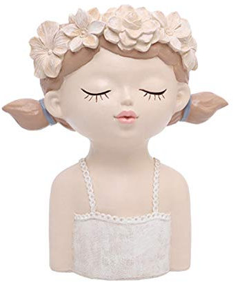 DRYEN Niedliche Pflanzen-Blumentopf, 23,9 x 14,9 27,6 cm im Kopf, Sukkulenten-Töpfe, Gesicht, Blumentopf, Cartoon-Mädchen-Blumentöpfe mit Drainage, kreative Dekoration, Rose, 23.5x14.5x27cm