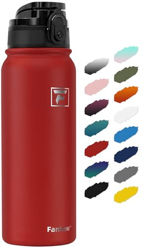 Fanhaw 600ml Trinkflasche Edelstahl mit 1 Deckel (Chug Deckel) - Für Schule, Kinder, Frauen, Männer | Auslaufsicher & Schweißfest mit Anti-Staub Deckel (Rot)