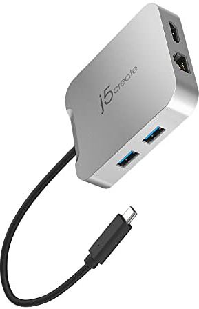 j5create USB C Hub - 4K 60Hz HDMI, 100W PD, 2 x USB-A, Ethernet | for Steam Deck, MacBook, ChromeBook, XPS, Surface Pro (JCD391)