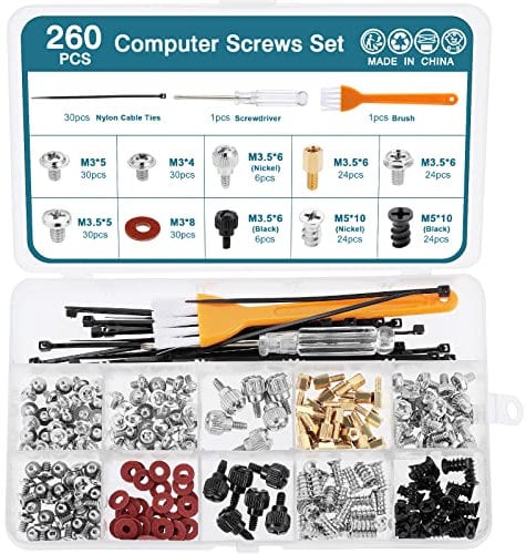 HSEAMALL 260 Uds. Juego de tornillos para computadora, tornillo de caja de PC, tornillos de separación de placa base para ventilador de disco duro, reparación de gráficos de chasis de potencia