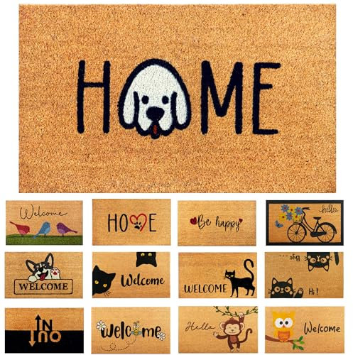 Fußmatte Kokosfaser Home Hund - 70x40cm - Willkommens Fussmatte mit Antirutsch PVC & Kokos Oberfläche - für Hauseingänge, Flure, Außentüren, Wohnaccessoires - Schlichtes Originaldesign