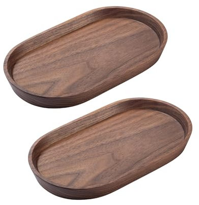 Vandroop Tablett Holz Kleines Serviertablett, Oval Deko Holz Tablett 20x12cm, Servierteller Holztablett Klein für Kaffee, Tee (Walnussholz - 2 Stück)