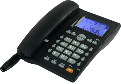 Corded Caller ID Telephone, TelPal Landline Home Phones with Blue Backlight & Speaker, Hands Free Analog Hotel Office Telephone Set, Desktop Speed Memory Dial Telephones for Seniors (Black)