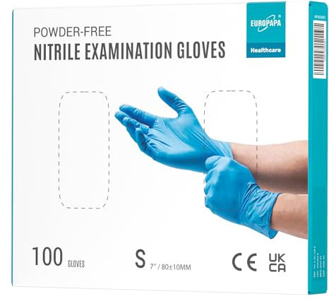EUROPAPA® 100x Nitrilhandschuhe blau S Einweghandschuhe Einmalhandschuhe Untersuchungshandschuhe Nitril Handschuhe puderfrei ohne Latex unsteril latexfrei disposible gloves