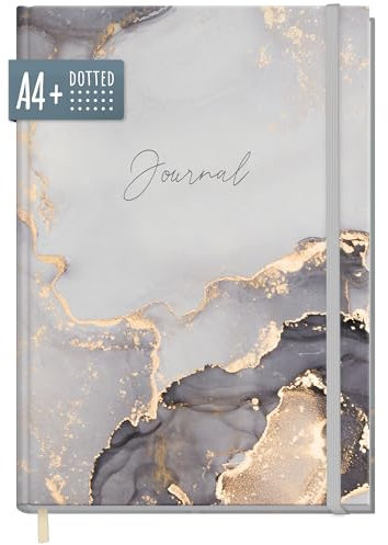 paper&you® Bullet Journal dotted A4+ mit Gummiband Grey Marble 156 Seiten, Notizbuch gepunktet, Skizzenbuch, Tagebuch - nachhaltig & klimafreundlich
