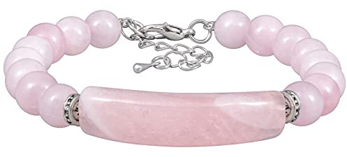 Nupuyai Bracelet en perles de cristal pour femme - Pierre de guérison d'énergie - Bracelet réglable avec breloque en forme de tube, quartz rose