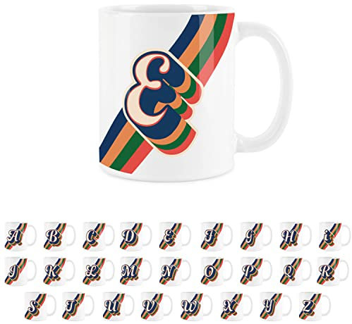 Purely Home Retro Alphabet Letter E Mug - White Coffee Tea Present Personalised Initial Gift