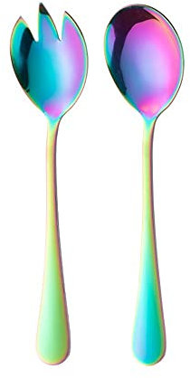 Lot de 2 couverts à salade de 20 cm - Cuillère à salade, fourchette, cuillère, fourchette à salade et cuillère de service - Pour cuisine, salle à manger, cuillère à salade et fourchette à salade en