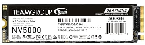 TEAMGROUP NV5000 500GB SLC Cache NVMe PCIe Gen4x4 M.2 2280 Laptop, Desktop SSD Read/Write Speed up to 4500 / 1800MB/s TM8FGM500G0C101