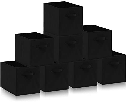 Amazing Tour 8 PCS Cube Storage Boxes 33x38x33 Foldable Fabric with Handles Collapsible for Home Office Nursery Organiser - Clothes Basket Containers, Black