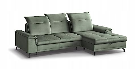 Generisch Ecksofa Bruno Mini Eckcouch Stauraum Klappbett Wohnzimmer Modern Sofa mit Schlaffunktion (Olive – Element 11)
