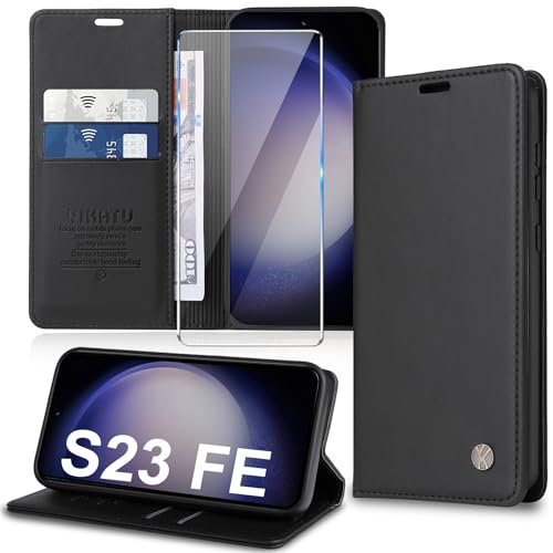 Migexxkj Handyhülle für Samsung Galaxy S23 FE Hülle mit Schutzfolie [Premium PU Leder] Klapphülle Ständer Kartenfach Magnetic Flip Case Cover Etui Tasche Schutzhülle für Samsung S23 FE 5G