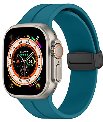 DMVEIMAL Magnética para Correa Apple Watch Ultra/2 49mm 44mm 40mm 45mm 41mm Series 8/7 se 6 5 4 3 42mm 38mm hombr/Mujer,Bracelet Silicona Deportiva Pulsera iWatch Band Strap,Azul Piedra