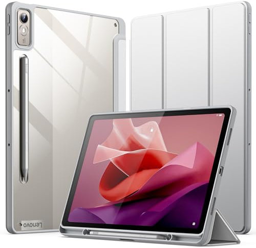 JETech Funda para Lenovo Tab P12 12,7 Pulgadas (2023 Modelo, TB370FU / TB371FU) con Soporte para Stylus, Clara Transparente PC Duro Respaldo, Trifold Soporte Delgada Tableta (Plata)