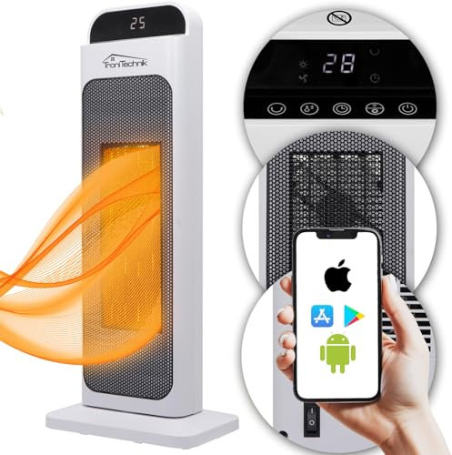 Tronitechnik® Turm-Keramik-Heizer 2000 Watt WiFi/APP gesteuert, Elektro-Heizer, Heizlüfter, PTC Keramikheizelement mit Fernbedienung, Oszillation, Timer, Kippsicherung, LCD Display