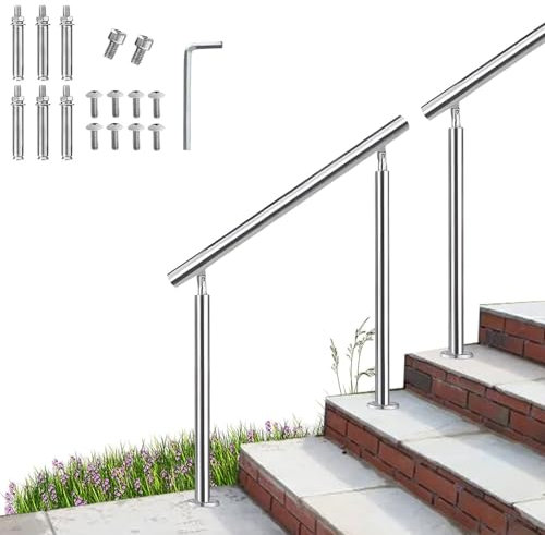 Treppengeländer für den Außenbereich, passend für 1 bis 3 Stufen, Handlauf zur Bodenmontage, verstellbare Sicherheitshandlaufstangen aus 304 verdicktem Edelstahl mit Installationssatz für Garten, Hof