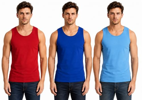ArkXani® 3 Men's Sleeveless Vest Tank Tops 100% Cotton Summer Vest for Gym Workout Mens T Shirt Athletic Undershirt Black, White & Assorted Colours