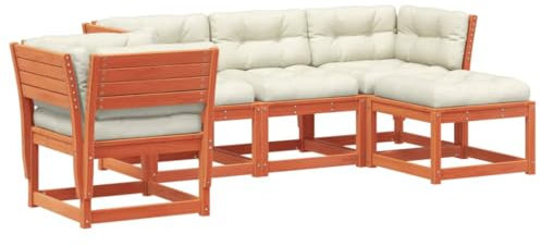 vidaXL Garten Lounge Set 5-TLG., Sofagarnitur mit Latten-Design, Gartengarnitur mit Kissen, Gartenmöbel Gartensofa Fußhocker, Wachsbraun Massivholz Kiefer