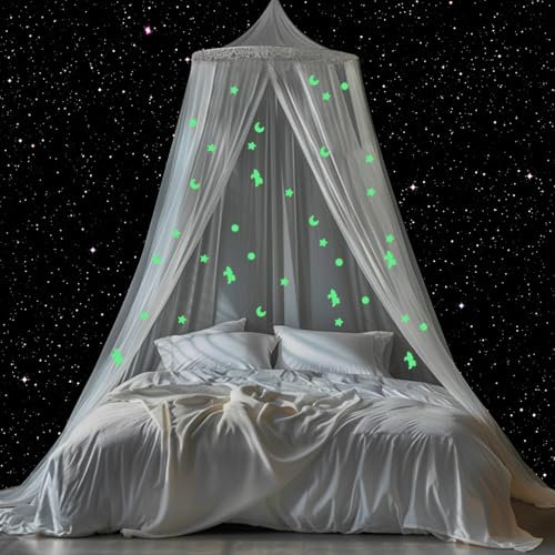 Zanzariera Letto Singolo Matrimoniale,Letto Baldacchino Bambini Pieghevole,Zanzariera a Tenda Letto Stelle Unicorno Fosforescenti,Zanzariera per Culla,Letto Repellente,Viaggio e Casa