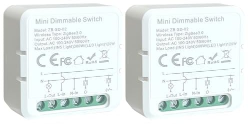 Bkiyougo Zigbee Smart Dimmer Switch Module, Smart Light Switches Supports Alexa Google Home App Remote Control, Dual Switch Networking, Timer, Control Sharing, Requires ZigBee Gateway(2 Pack)