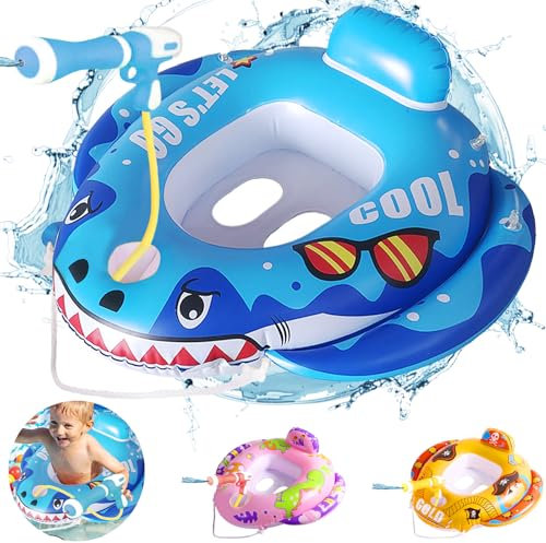 Wütender Hai Aufblasbares Boot Schwimmring Kinder, Schwimmreifen Kinder mit Wasserpistole, 1 Schwimmring, 1 Wasserpistole Kinder, Lustiges Schwimmspielzeug für Kinder Baby 2 3 4 5 6 Jahre