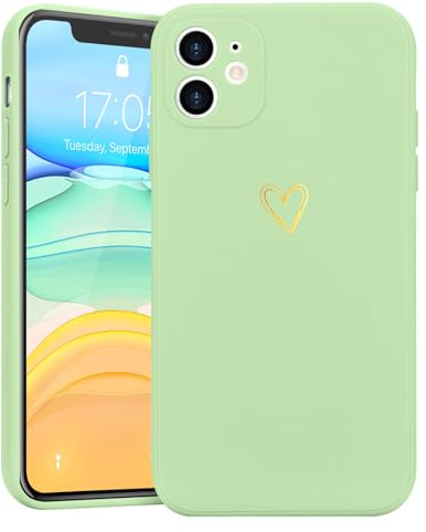 Lafunda Coque Compatible avec iPhone 11, Silicone Coque de Protection Antichoc Housse en Motif de Coeur d'amour Fille Femme Étui Case pour Apple iPhone 11 Clair Vert