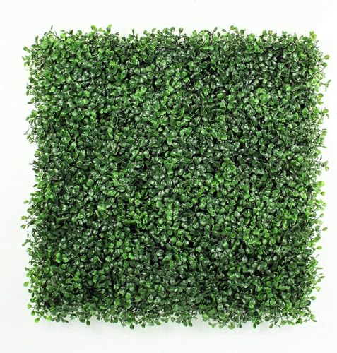FEFE Pack of 12 x Artificial Leaves Flowers Willow Topiary Screen Wall Hedges Grass 50x50cm For Fences Indoor/Outdoor Garden (Dark Green)