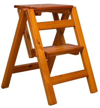 Drsyffsup Tritthocker, 2-Stufen-Klappleiterhocker, kompakter Tritthocker für die Küche, aus Massivholz, Bibliotheks-Kletterleiterhocker, Faltbare Trittleiter