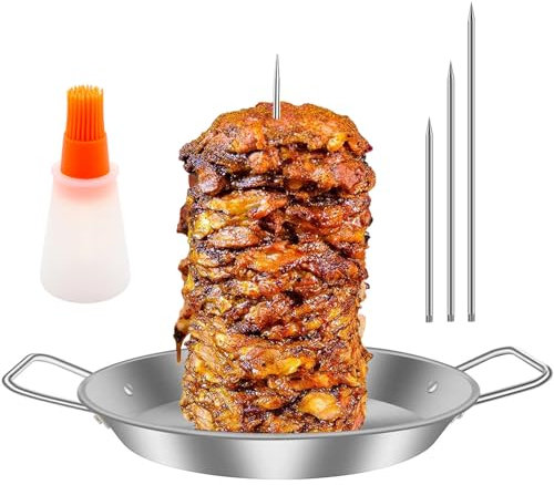 Vertical Kebab Skewer Stainless Steel,Vertical Skewer Grill Rack 3Size Replacement Spikes and Oil Brush,Chicken Skewers Vertical Skewer Pan Handle Whole Chicken Sausage Camping Home Reunions