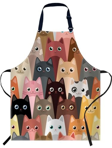 Smooffly Lustige Katzenschürze, Unisex, verstellbare Latzschürze, Kochschürze, für Damen und Herren, Schürze für Zuhause, Küche, Restaurant, Kaffeehaus, Lustige Katzen, 27x31 Inch