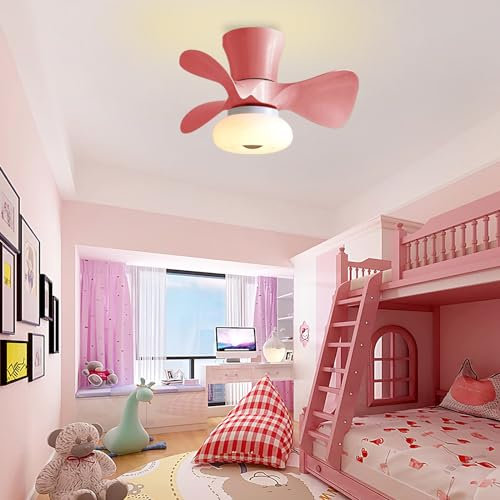 Ceiling Fan Light Led Dimmable Quiet Ceiling Fans with Lights and Remote 6 Speed Reversible Modern Fan Light with Timing Flush Mount Fan Ceiling Lights for Living Room Bedroom Kids Room-Pink