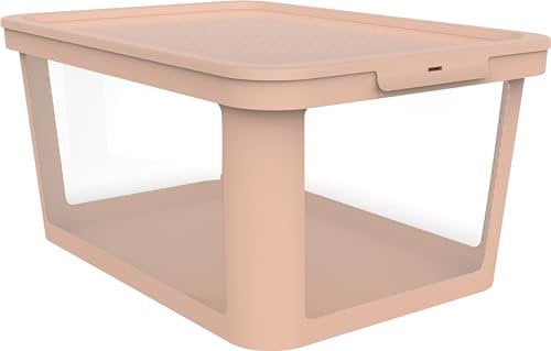 Rotho Albris Aufbewahrungsbox 45l mit Deckel, Kunststoff (PP recycelt), rosa/transparent, 45l (57.0 x 39.2 x 27.0 cm)