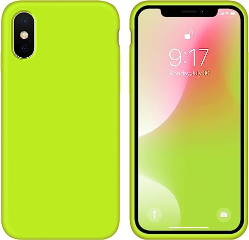 Custodia in Silicone Liquido per iPhone XS, iPhone X, Cover in Silicone Liquido, Gomma Gel Morbida, Blu (verde fluo)